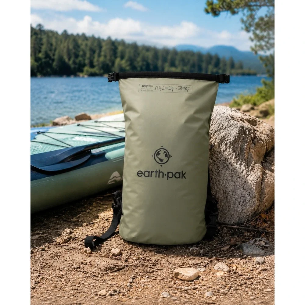 Earth Pak 30L Waterproof Dry Bag Backpack OD Green Roll-Top Hiking Kayak Bag New